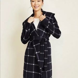 Ann Taylor Windowpane Shawl Collar Wrap Coat NWT Small